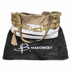 B. Makowsky Beige and White Leather Shoulder Bag